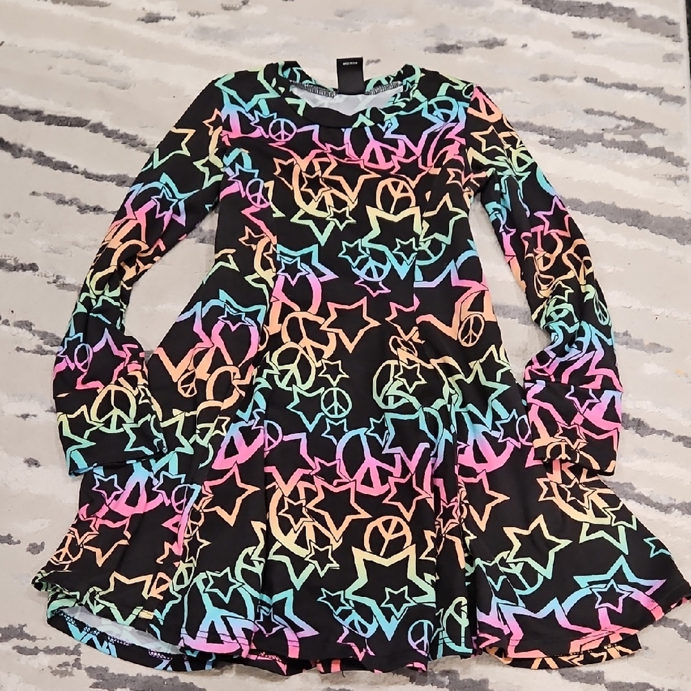 Pixie LANE Colorful Star and Peace Sign Kids Dress